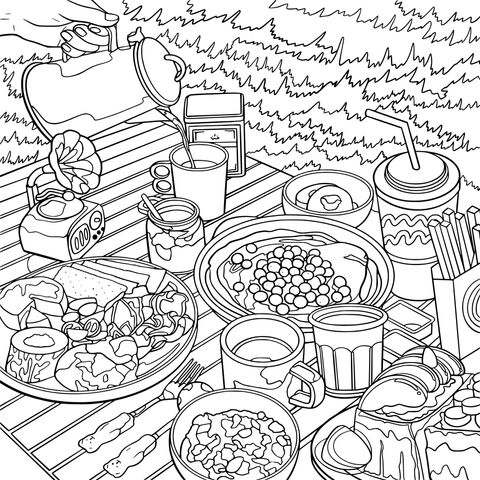 Outdoor Picnic Scene Coloring Page