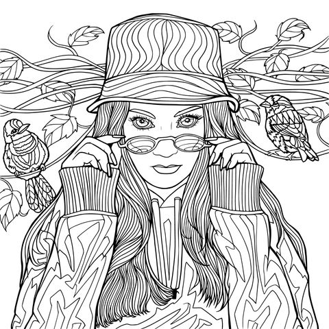 Fashionable Girl Illustration Coloring Page