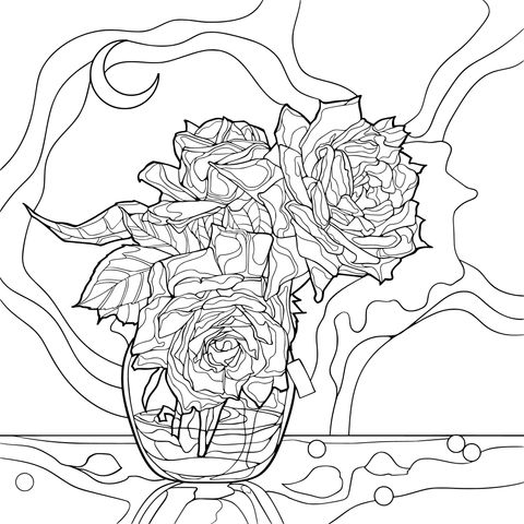 Dreamy Moonlit Roses Coloring Page