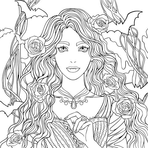 Mysterious Witch - themed Coloring Page