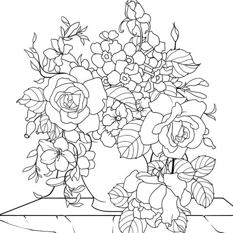 Flower - filled Vase Coloring Page