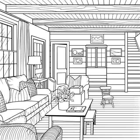 Cozy Living Room Coloring Page