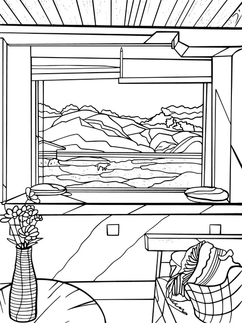Mountain and Field Scenery by the Window