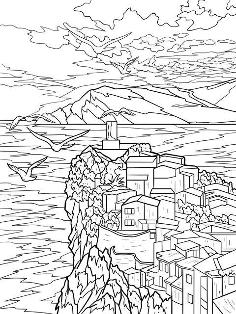 Colorful Town by the Cliff