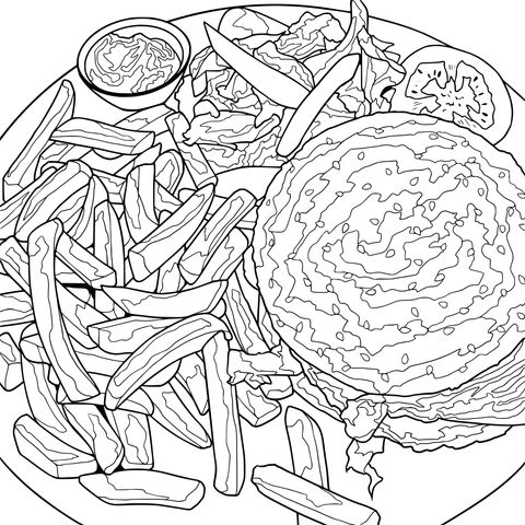 ハンバーガーとポテトと野菜