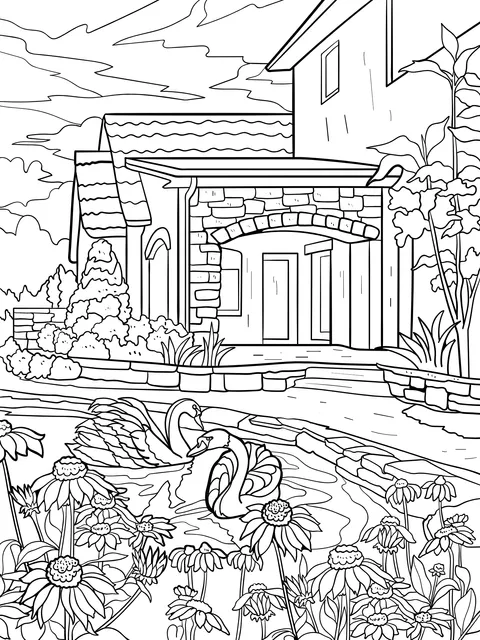 Swans and Scenery in the Courtyard