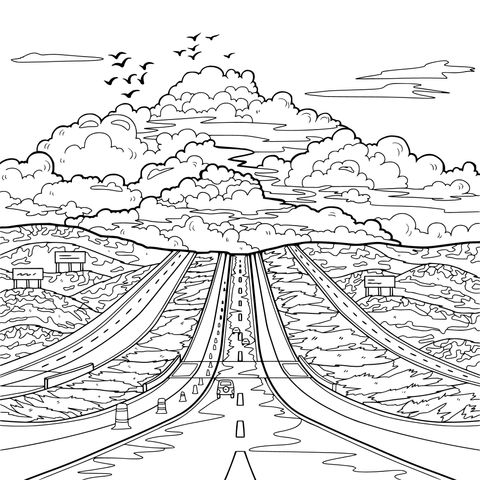 2車線の道路と壮大な雲