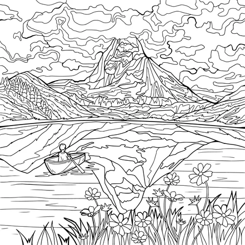 Lonely Boat by the Lake and Distant Mountain Scenery