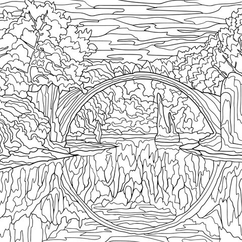 カラフルな秋の景色の中のアーチ橋