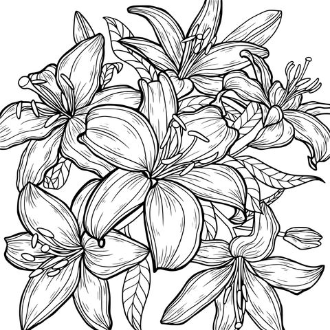 Illustration of lilies in purple and pink