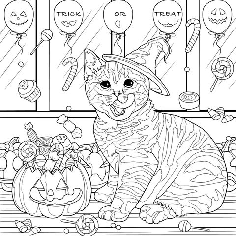 ハロウィンの猫とキャンディ