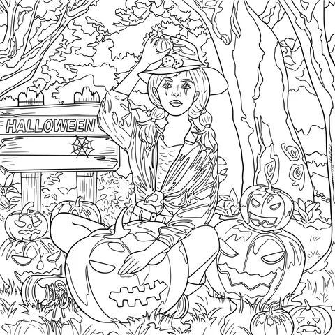 Halloween - Girl and Pumpkins