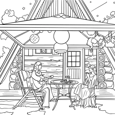A Cozy Time in Front of the Log - Cabin at Night