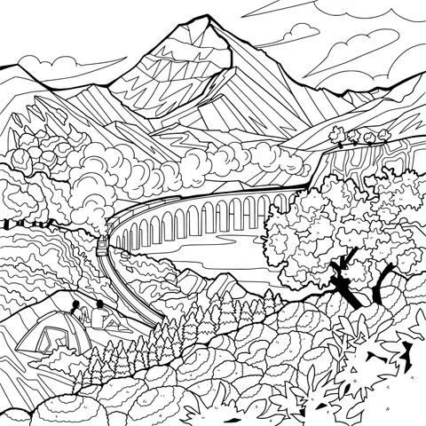Train and Camping in Mountain during Autumn