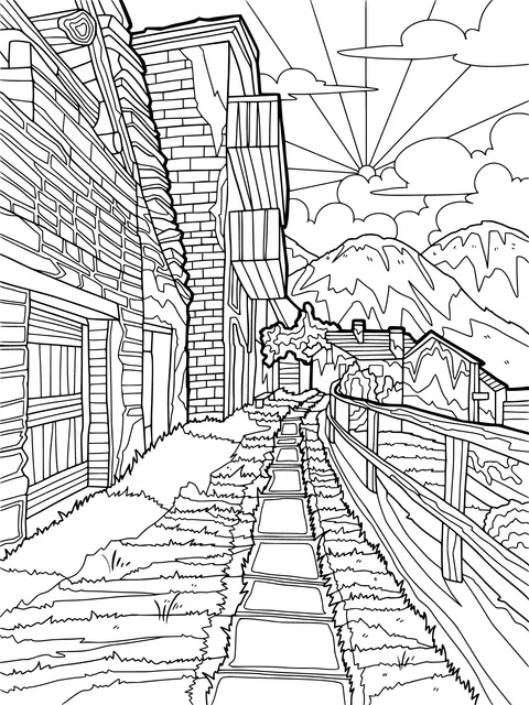 View of Houses by a Mountain Path
