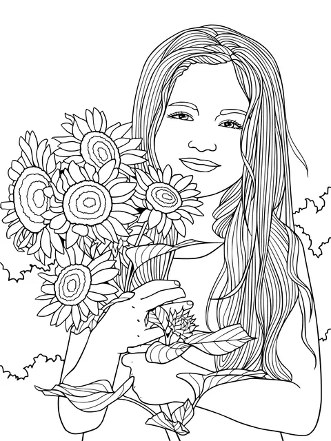 Girl Holding Sunflowers