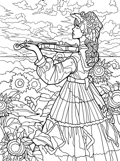 Violinist in a Sunflower Field