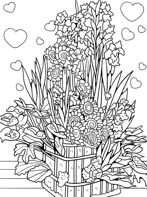 Colorful Flower Basket and Hearts
