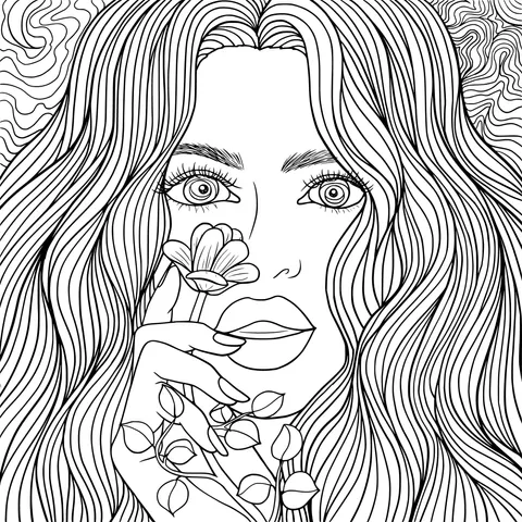 Woman with colorful long - hair holding a flower