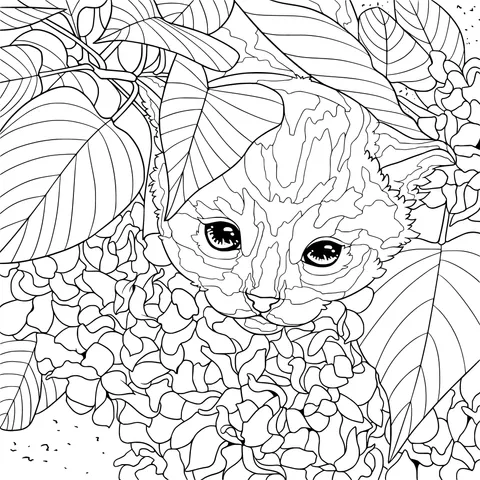 Kitten in the Flower Bed