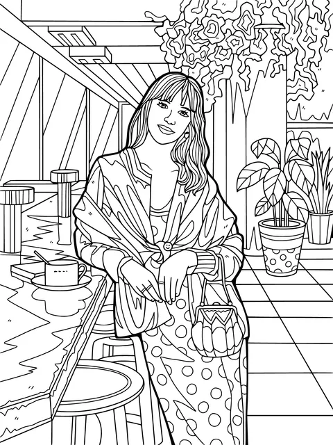 Fashionable Lady in a Café
