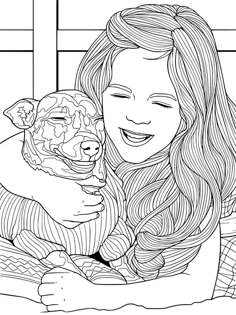 A girl's warm hug with her pet dog