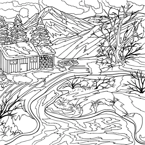Winter Snowscape in a Mountain Village