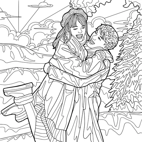 Warm Hug of a Couple in Winter