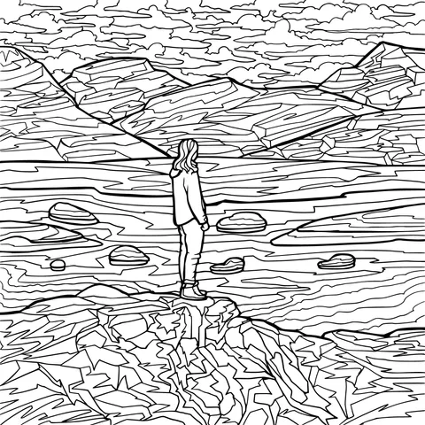 Woman gazing at the mountains and water