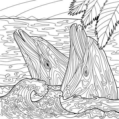 Two Whales Leaping out of the Sea