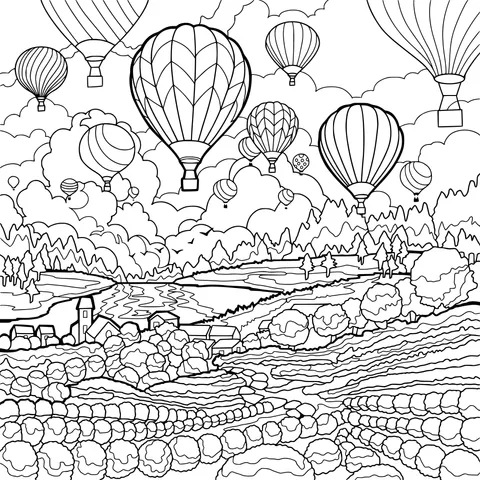 Dreamy Hot - air Balloons over a Purple Flower Field