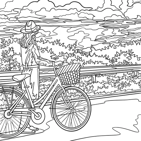 Woman enjoying the scenery while cycling