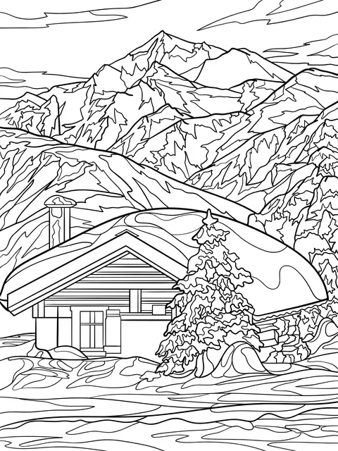 Snow - capped Cabin in the Mountains