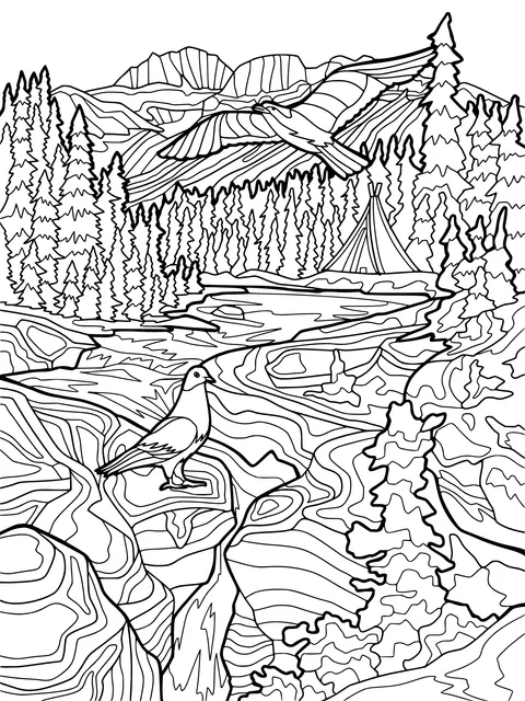 Camping Scene in the Mountains and Forests