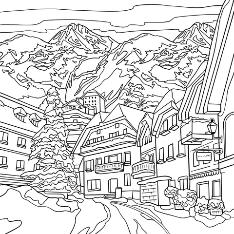 Snow - covered Mountain Village in Winter
