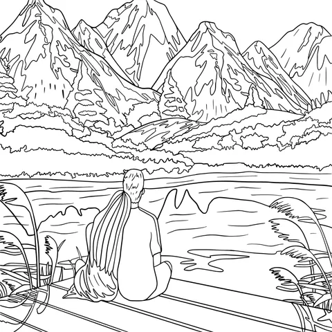 Couple enjoying the scenery by the lake