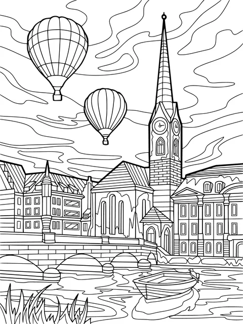 Townscape under Hot - air Balloons