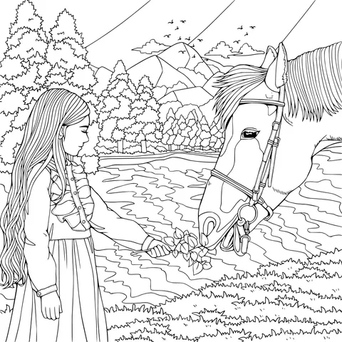 Girl Feeding a Horse