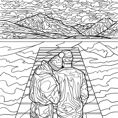 Two people walking amidst mountains and waters