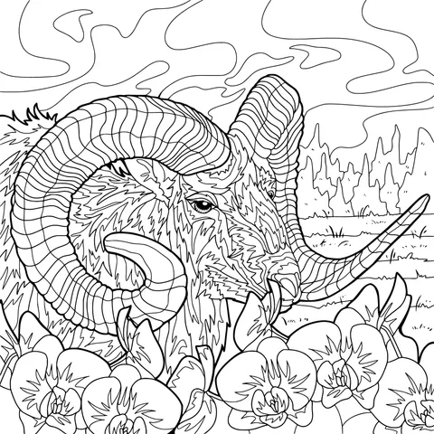 Bighorn Sheep among Flowers