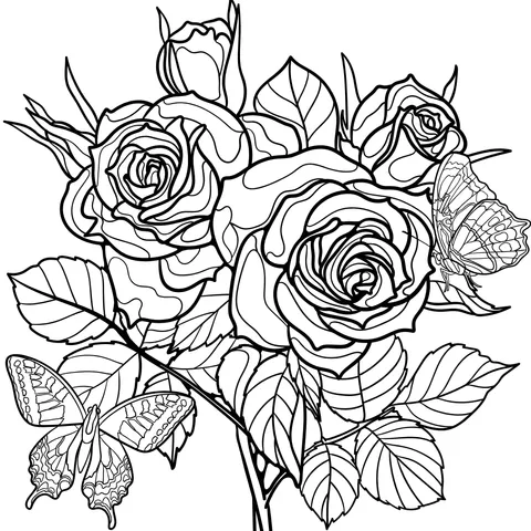 Pink Roses and Butterflies against a Gorgeous Background
