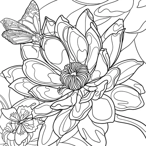 Blue Lotus and Butterflies