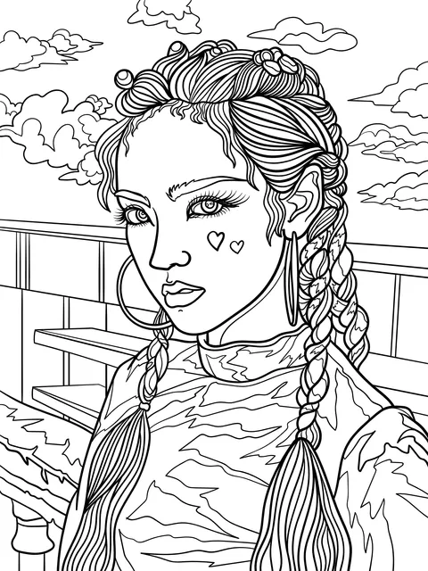 A stylish girl with colorful braids