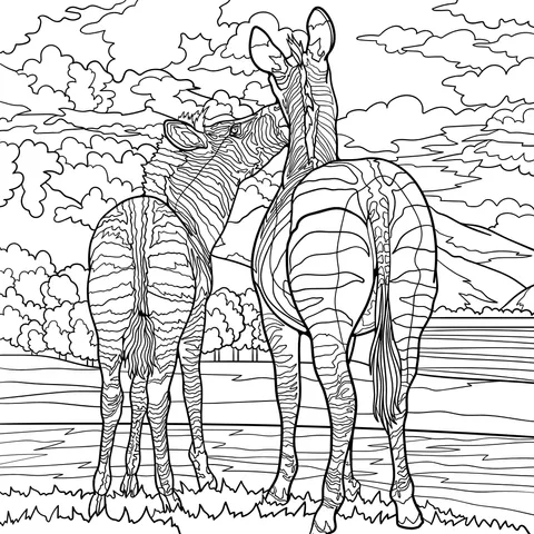 A Tender Moment between a Zebra Mother and Foal