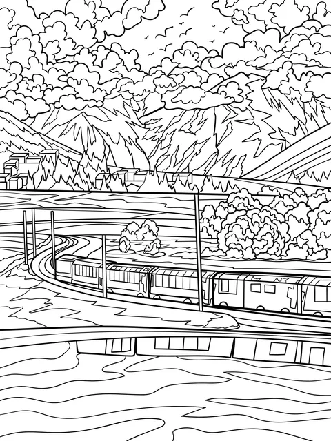 Train running in the mountains