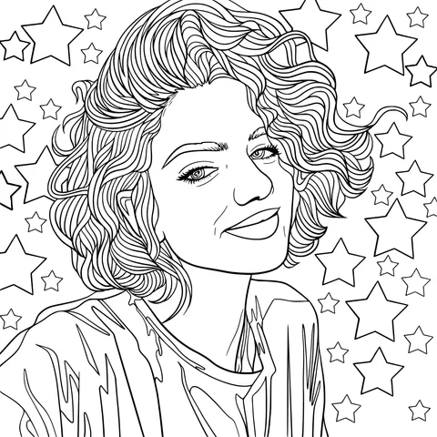 Woman with curly hair against star - background