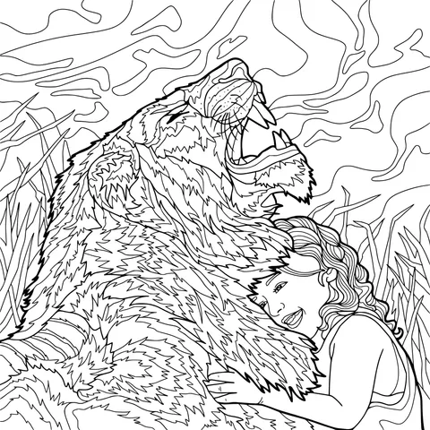 Girl Hugging a Giant Beast
