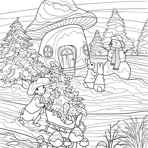 Animals and the Cottage in Winter