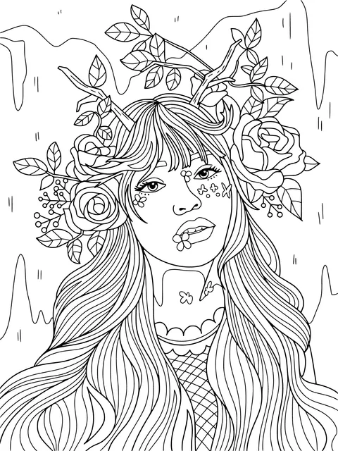 Fantasy Girl with Roses and Branches on Her Head
