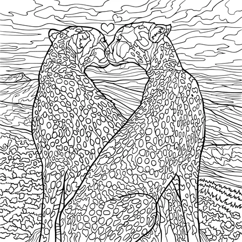 Affectionate Cheetahs at Sunset